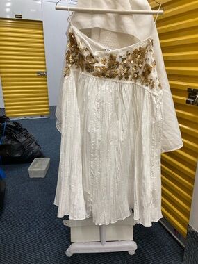 Zara White Midi Skirt with Gold Sequin Waistband
